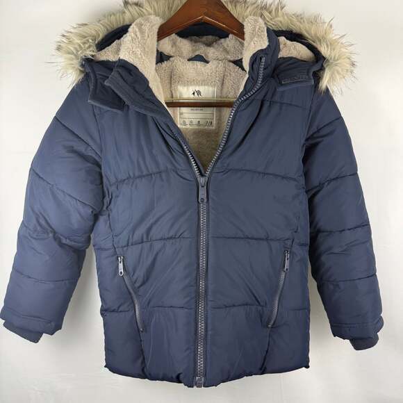abercrombie kids Navy Blue Faux Fur Lined Ultra Puffer Jacket Size 7/8